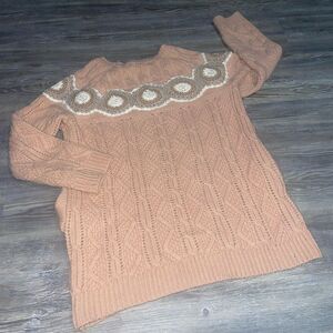 Listicle Pastel Pink Pocketed Crochet Knit Mohair Blend Sweater Sz M